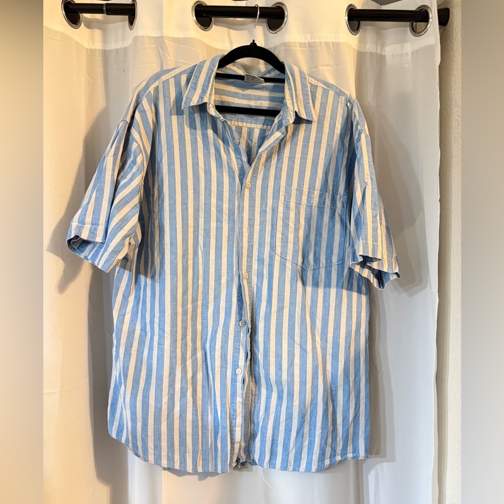 Vintage Cucamonga Striped Cotton Shirt | Blue & White | Size L - Picture 2 of 8